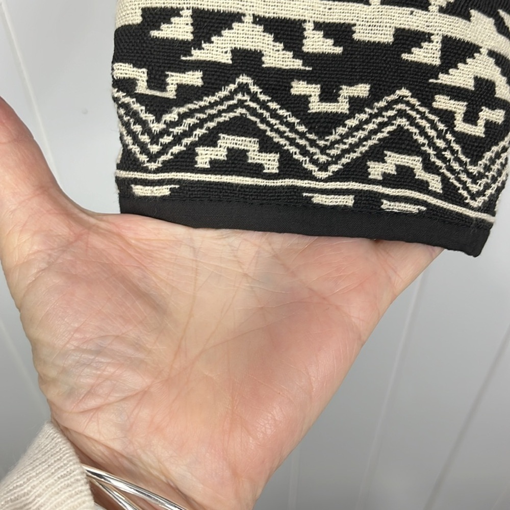 Flashback Womens Bolero Jacket Black/ Cream M Aztec Print Open Front Button EUC - Picture 4 of 12